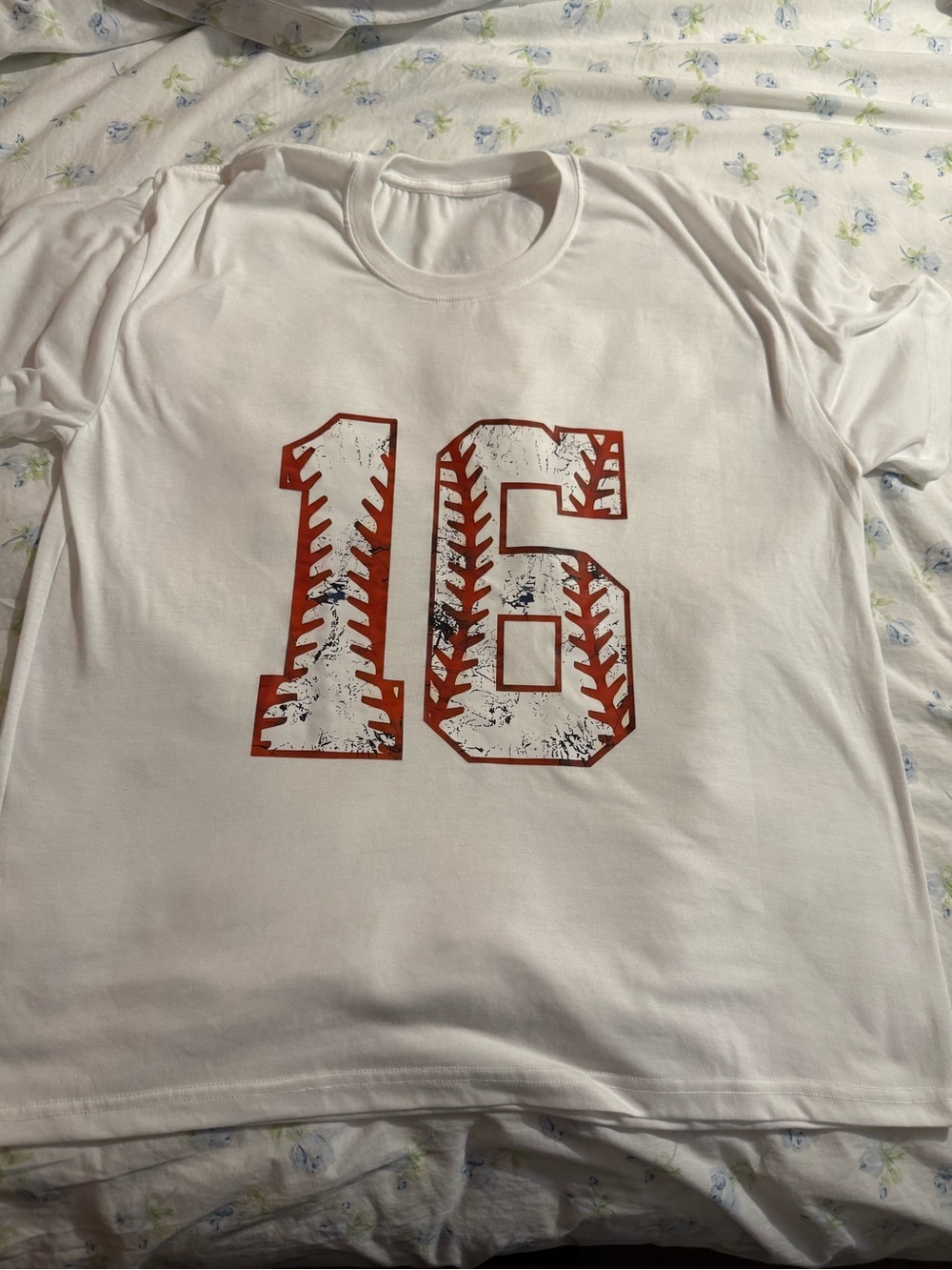 White Adult  Baseball '16' Graphic Tee